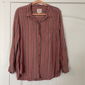 American Eagle Outfitters | Oversized Boyfriend Button Down Shirt | Mauve Stripe